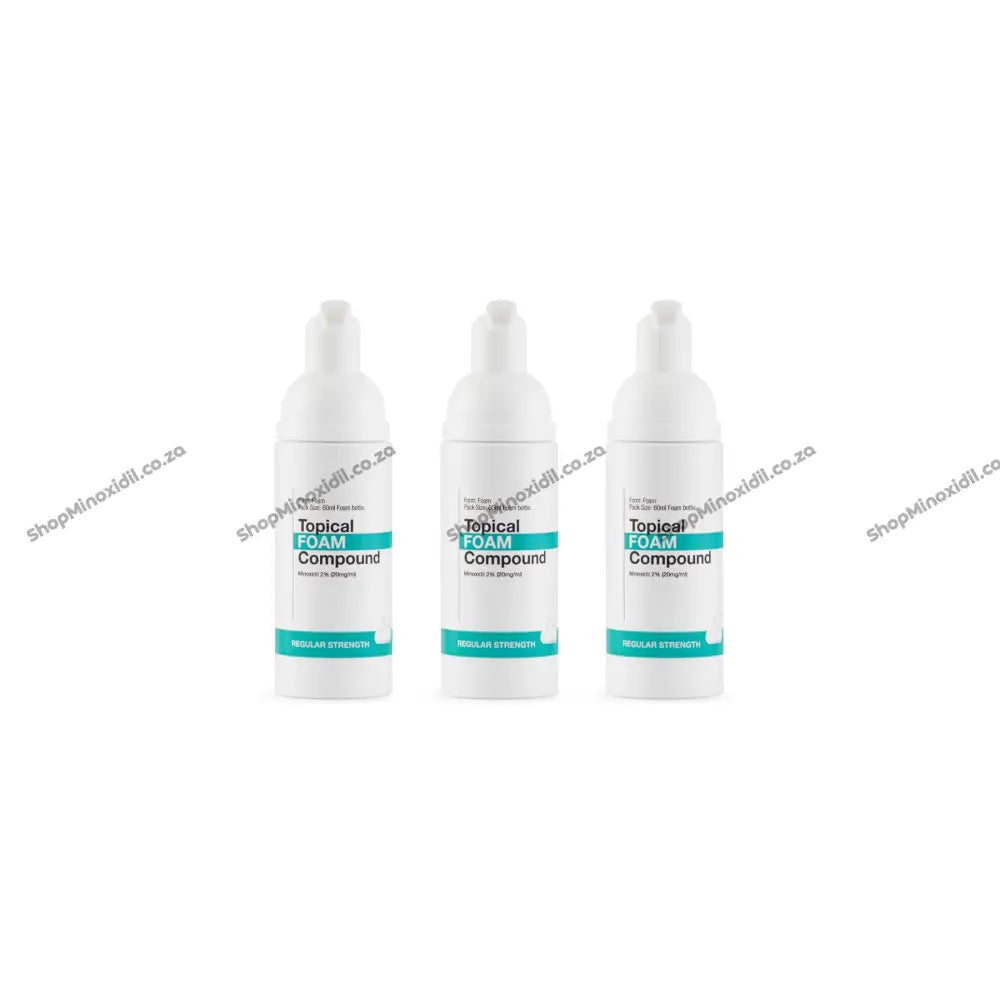 Three bottles of Topical Foam Compound on a white background