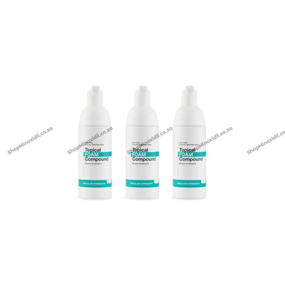 Three bottles of Topical Foam Compound on a white background
